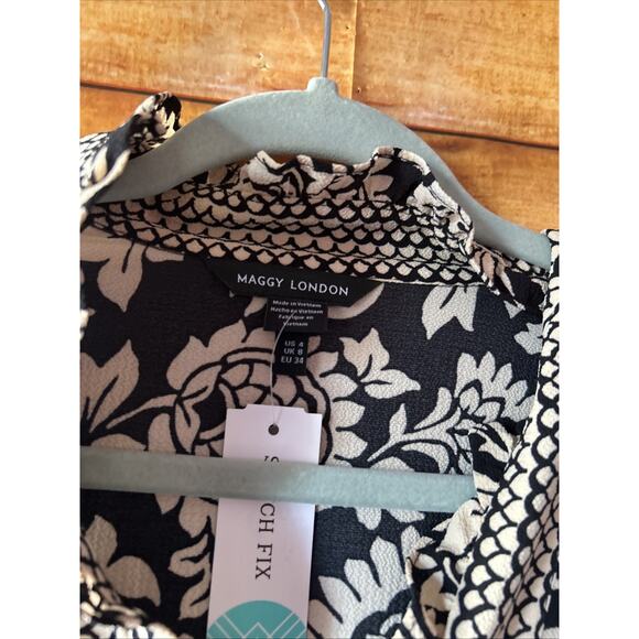 Maggy London Black And Cream Floral Maxi Dress Size 4 NWT - Picture 3 of 6